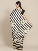 Women's Latest Striped Satin Saree With Unstiched Blouse-7056-BLACK